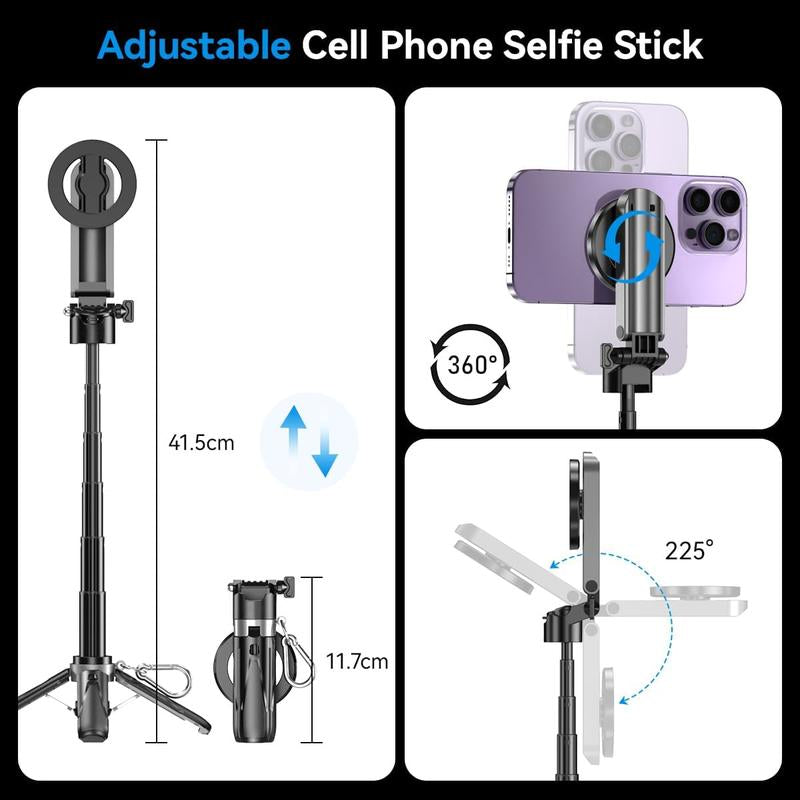 Factory Shop - New 4-In-1 Multifunctional Magnetic & Clamping Selfie Stick, 360 Rotating Angle, Mini Size, Foldable Storage, Phone Holder Tripod , Camera Grip, Vlog Live Photography Tool, Rechargable Remote Control, 1 Pcs Selfie LED Light