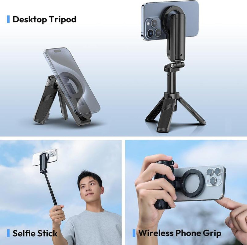 Factory Shop - New 4-In-1 Multifunctional Magnetic & Clamping Selfie Stick, 360 Rotating Angle, Mini Size, Foldable Storage, Phone Holder Tripod , Camera Grip, Vlog Live Photography Tool, Rechargable Remote Control, 1 Pcs Selfie LED Light