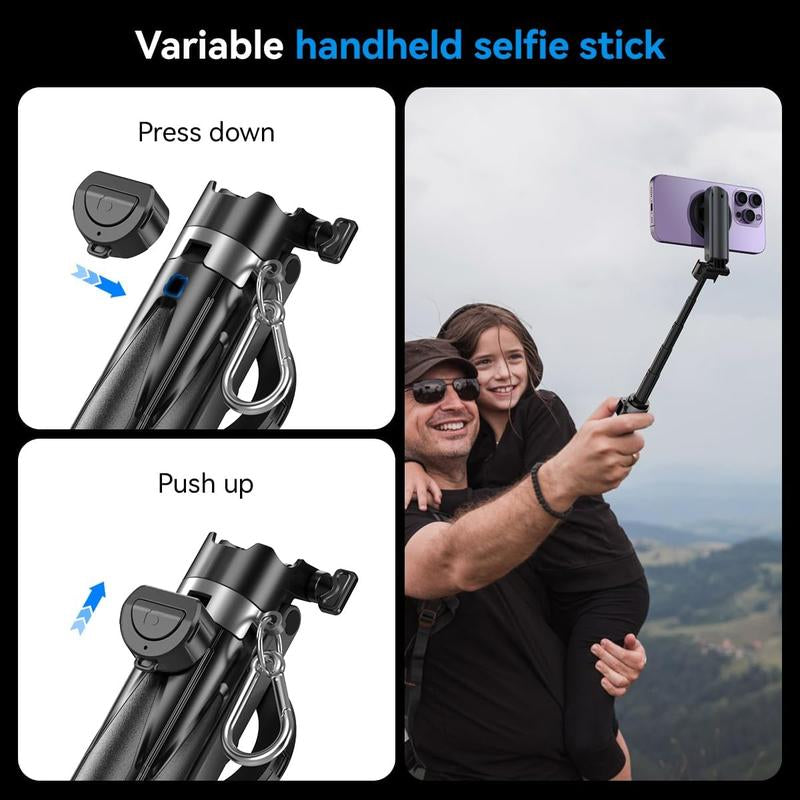 Factory Shop - New 4-In-1 Multifunctional Magnetic & Clamping Selfie Stick, 360 Rotating Angle, Mini Size, Foldable Storage, Phone Holder Tripod , Camera Grip, Vlog Live Photography Tool, Rechargable Remote Control, 1 Pcs Selfie LED Light