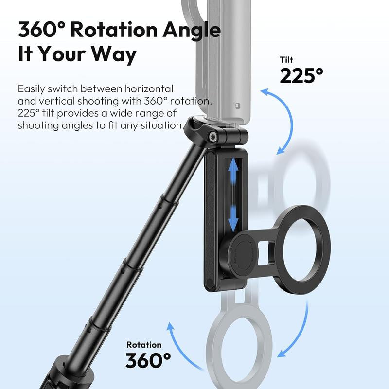 Factory Shop - New 4-In-1 Multifunctional Magnetic & Clamping Selfie Stick, 360 Rotating Angle, Mini Size, Foldable Storage, Phone Holder Tripod , Camera Grip, Vlog Live Photography Tool, Rechargable Remote Control, 1 Pcs Selfie LED Light