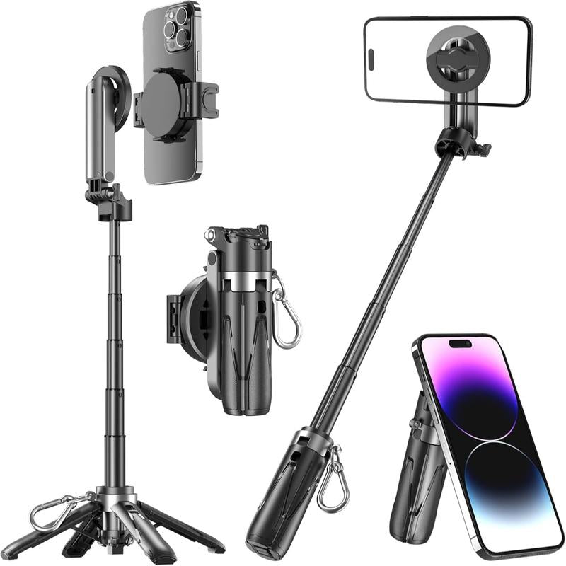 Factory Shop - New 4-In-1 Multifunctional Magnetic & Clamping Selfie Stick, 360 Rotating Angle, Mini Size, Foldable Storage, Phone Holder Tripod , Camera Grip, Vlog Live Photography Tool, Rechargable Remote Control, 1 Pcs Selfie LED Light