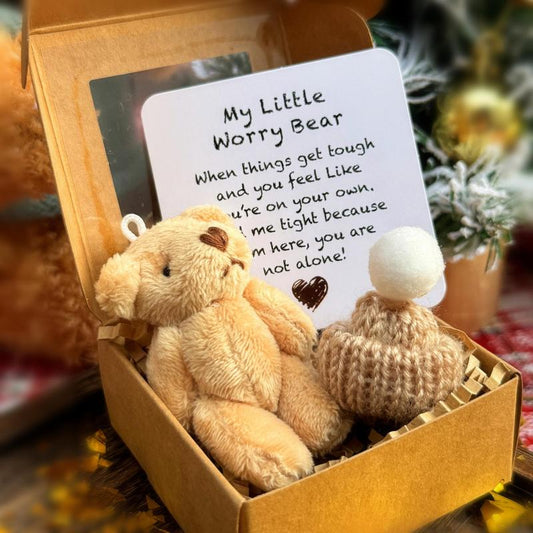 Little Bear in Box, 1 Set Mini Plush Bear with Inspirational Card, Sympathy Gift for Christmas & Valentine'S Day & Mother'S Day, Desk Accessories