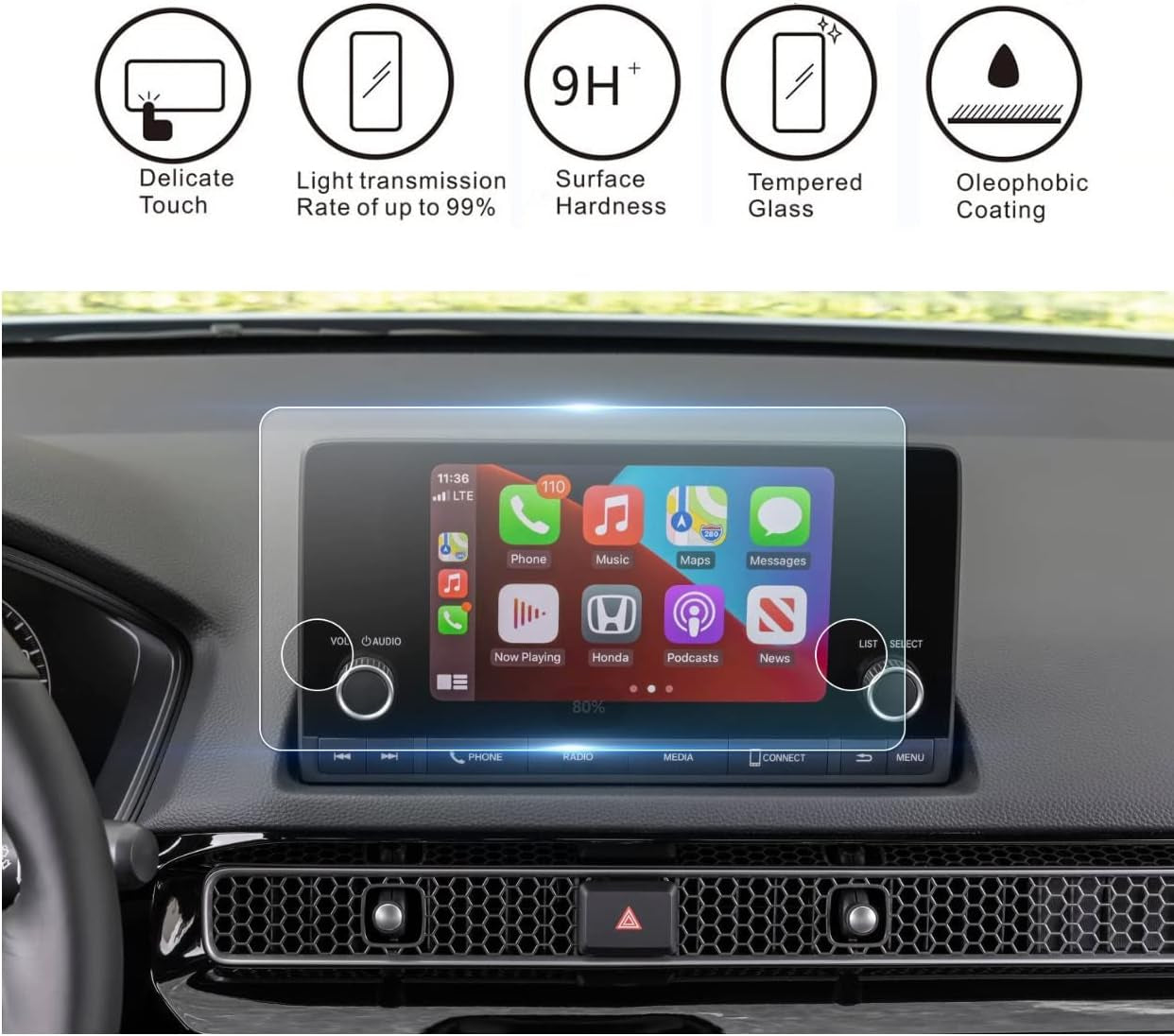 Screen Protector Compatible with 2022-2024 Civic,9H Hardness anti Scratch,Tempered Glass Screen Protector (7Inch)